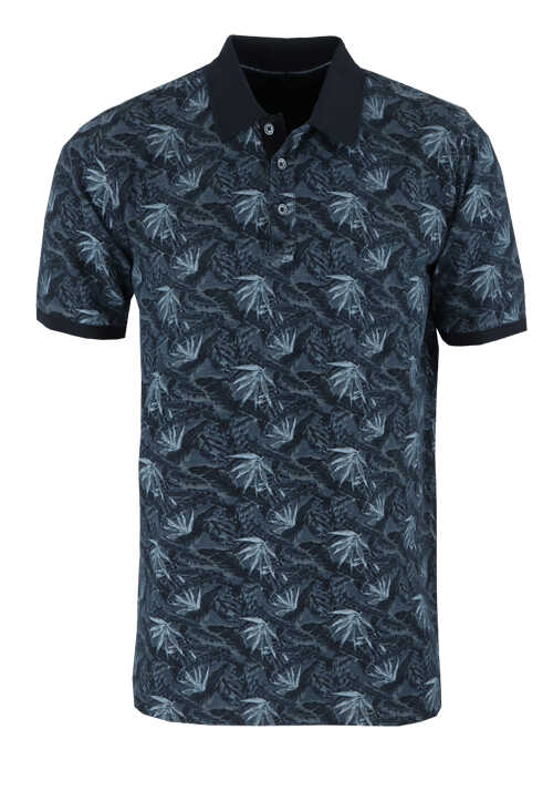 CASAMODA Polo-Shirt Halbarm Polokragen Muster dunkelblau