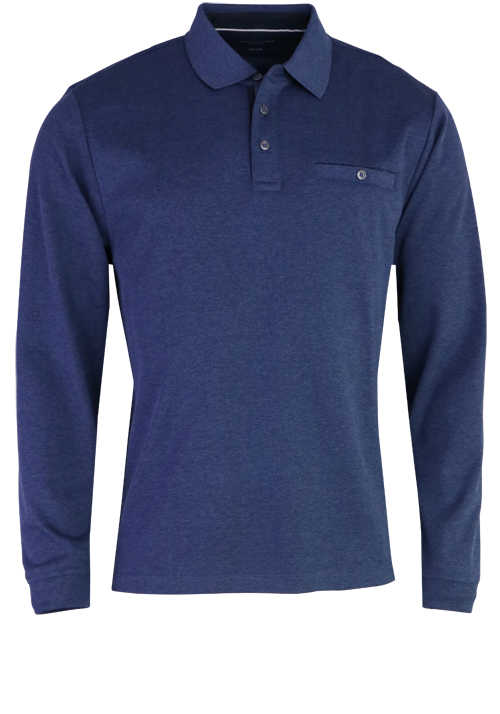 CASAMODA Polo-Shirt Langarm Brusttasche geknpft blau