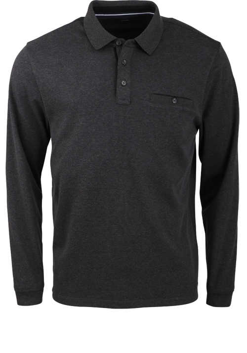 CASAMODA Polo-Shirt Langarm Brusttasche geknpft grau