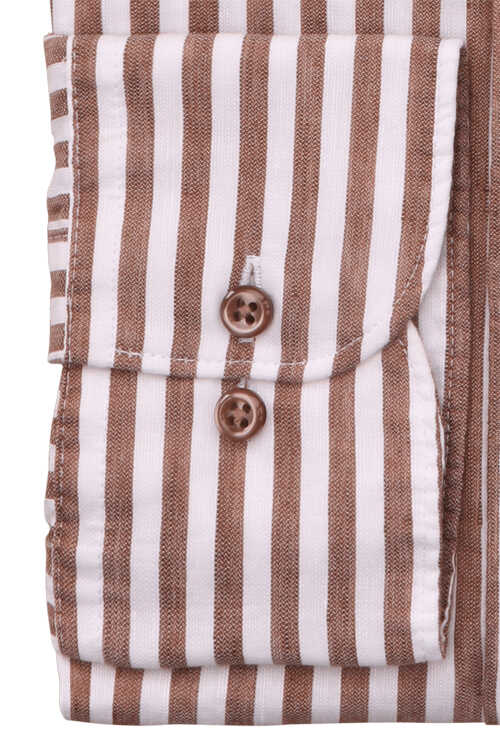 ETERNA Slim Fit 1863 Hemd Langarm Button Down Kragen Streifen braun