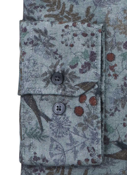 ETERNA Modern Fit Upcycling Shirt Button Down Kragen Stretch Muster grün