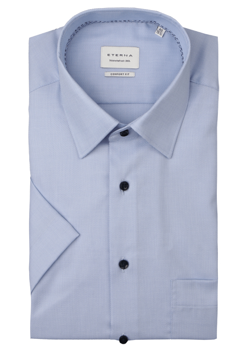 ETERNA Comfort Fit Hemd Halbarm New Kent Kragen Fil a Fil hellblau