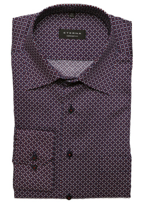 ETERNA Comfort Fit Hemd Langarm New Kent Kragen Muster rot | Breite Krawatten