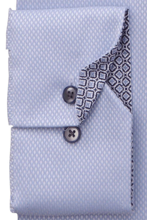 ETERNA Modern Fit Hemd extra kurzer Arm New Kent Kragen Muster blau