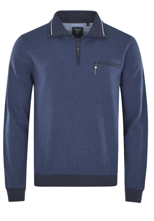 HAJO Sweatshirt Langarm mit Reiverschluss Struktur nachtblau