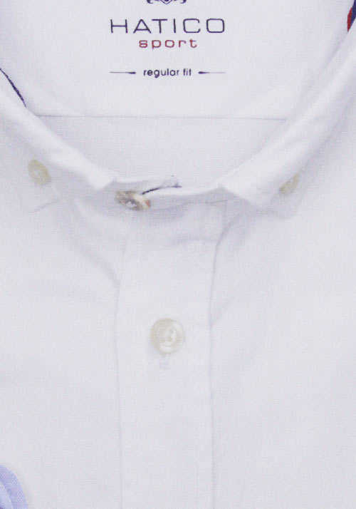 HATICO Regular Fit Hemd Langarm Button Down Kragen Struktur weiß