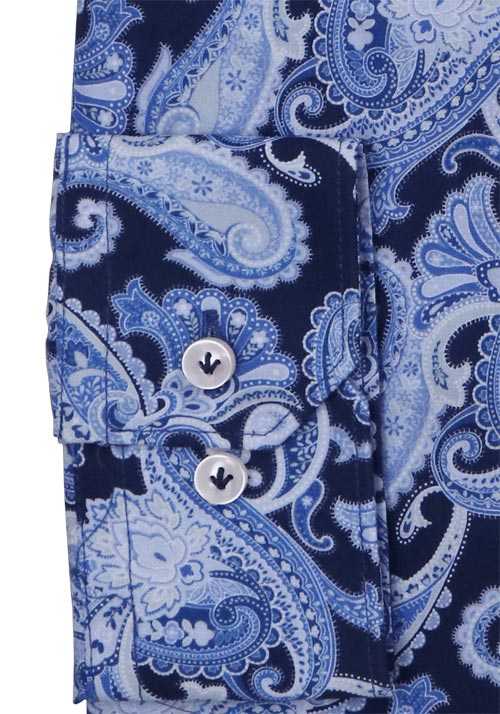 JACQUES BRITT Custom Fit Hemd Langarm New Kent Kragen Muster blau