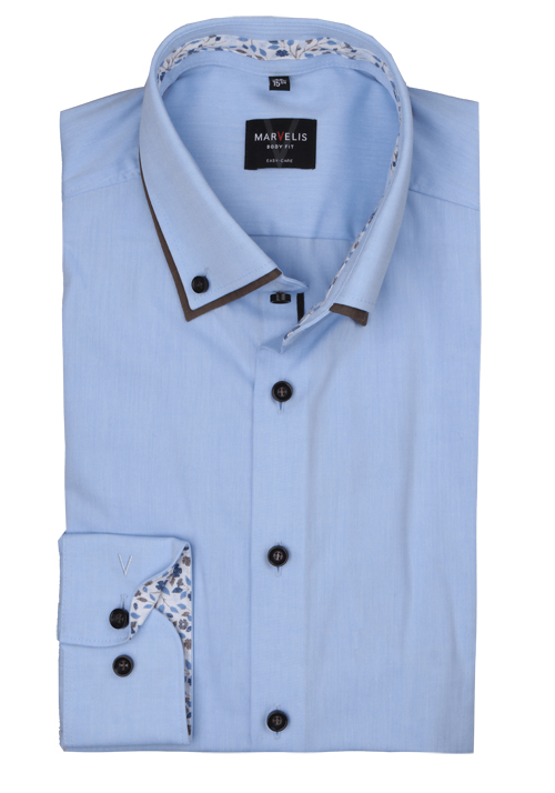 MARVELIS Body Fit Hemd Langarm Doppelkragen hellblau