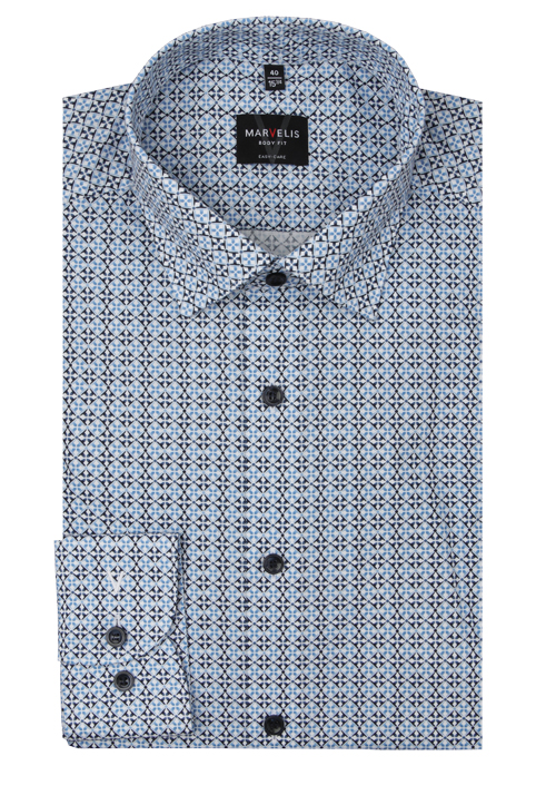 MARVELIS Body Fit Hemd Langarm New Kent Kragen Muster blau