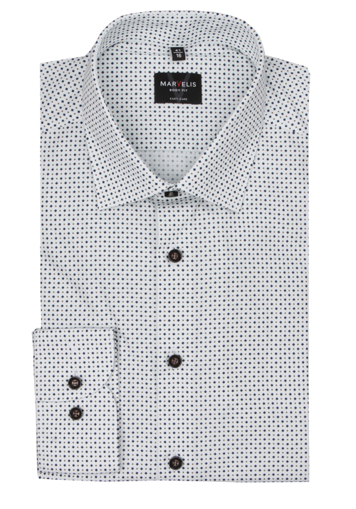 MARVELIS Body Fit Hemd Langarm New Kent Kragen Muster braun
