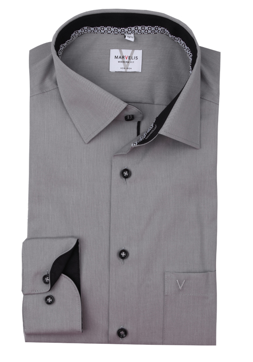 MARVELIS Modern Fit Hemd Langarm Doppelkragen Chambray grau