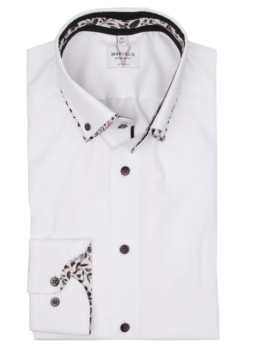 MARVELIS Modern Fit Hemd Langarm Doppelkragen Twill wei�