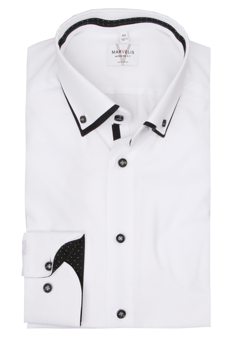 MARVELIS Modern Fit Hemd Langarm Doppelkragen wei�