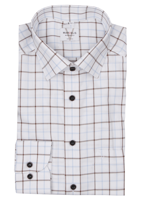 MARVELIS Modern Fit Hemd Langarm New Kent Kragen Karo blau