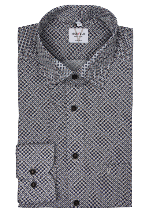 MARVELIS Modern Fit Hemd Langarm  New Kent Kragen Muster braun
