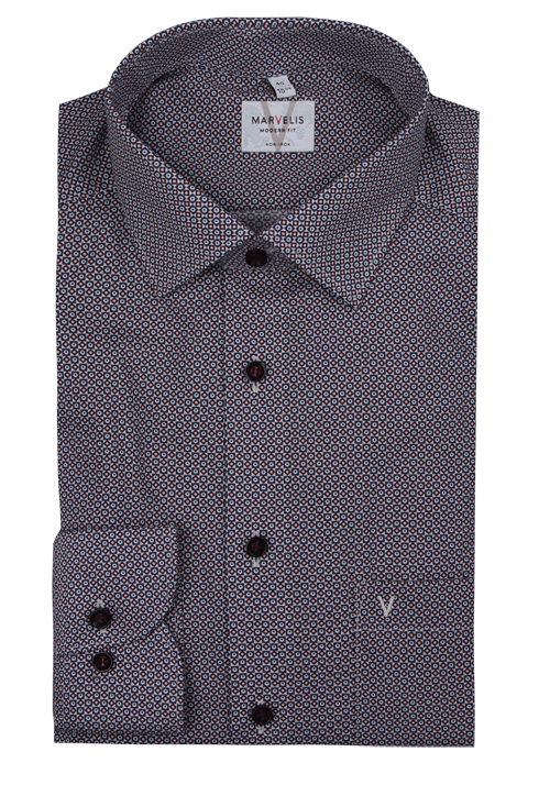 MARVELIS Modern Fit Hemd Langarm New Kent Kragen Muster rot