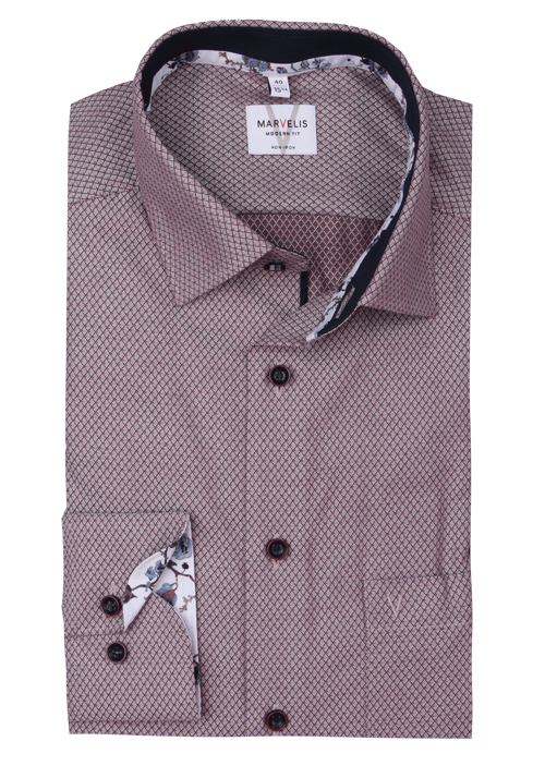 MARVELIS Modern Fit Hemd Langarm New Kent Kragen Muster rot