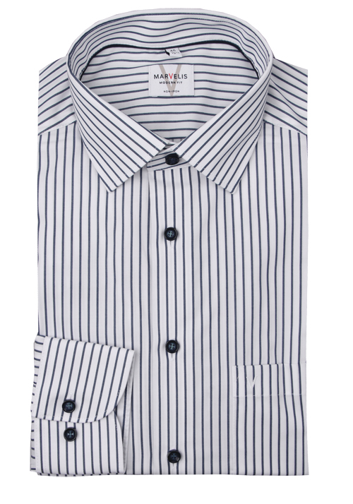 MARVELIS Modern Fit Hemd Langarm New Kent Kragen Streifen blau