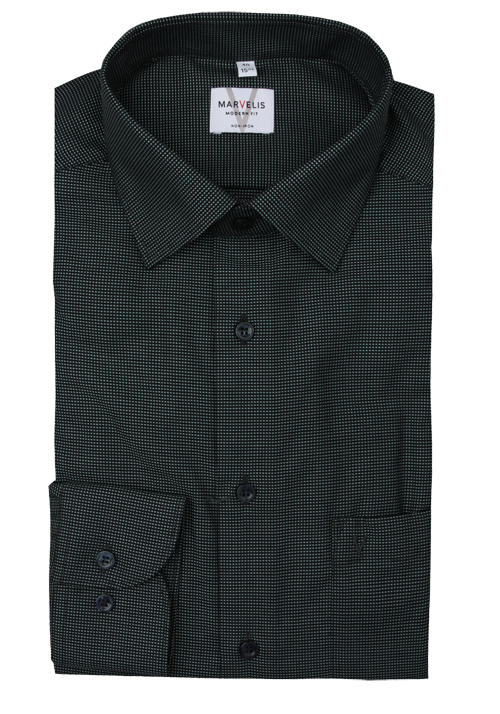 MARVELIS Modern Fit Hemd Langarm New Kent Kragen Struktur gr�n