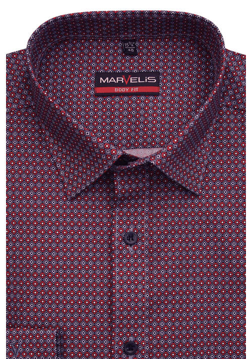 MARVELIS Body Fit Hemd Langarm New Kent Kragen Muster blau