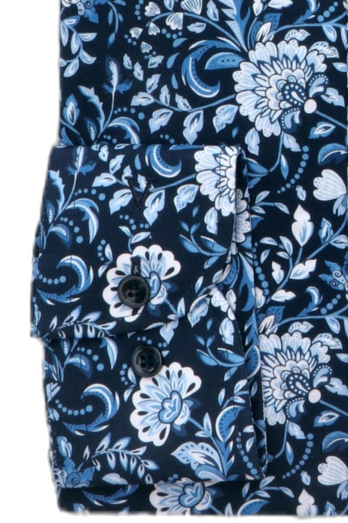 MARVELIS Modern Fit Hemd extra langer Arm New Kent Kragen Blumenmuster blau