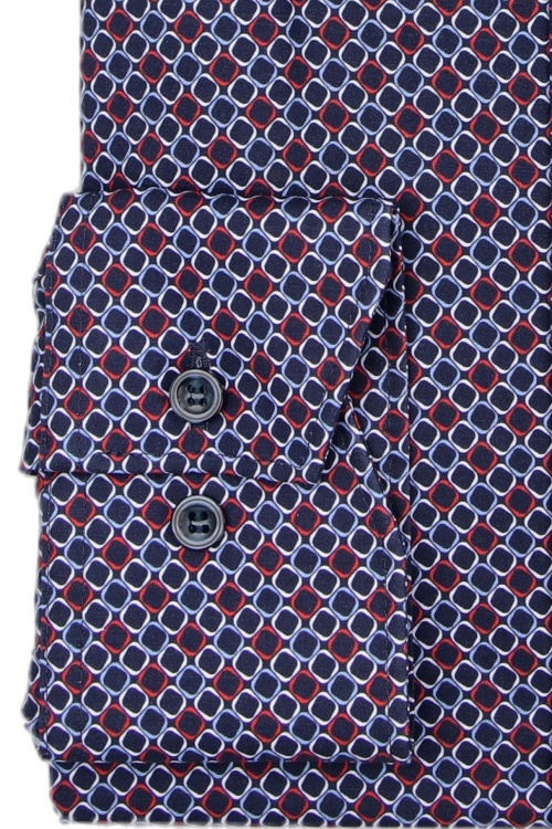 MARVELIS Modern Fit Hemd extra langer Arm New Kent Kragen Muster blau