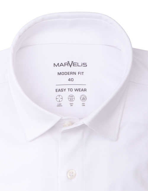 MARVELIS Modern Fit Hemd extra langer Arm New Kent Kragen Jersey weiß