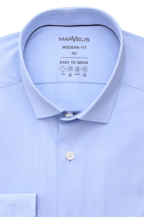 MARVELIS Modern Fit Hemd extra langer Arm New Kent Kragen Stretch hellblau