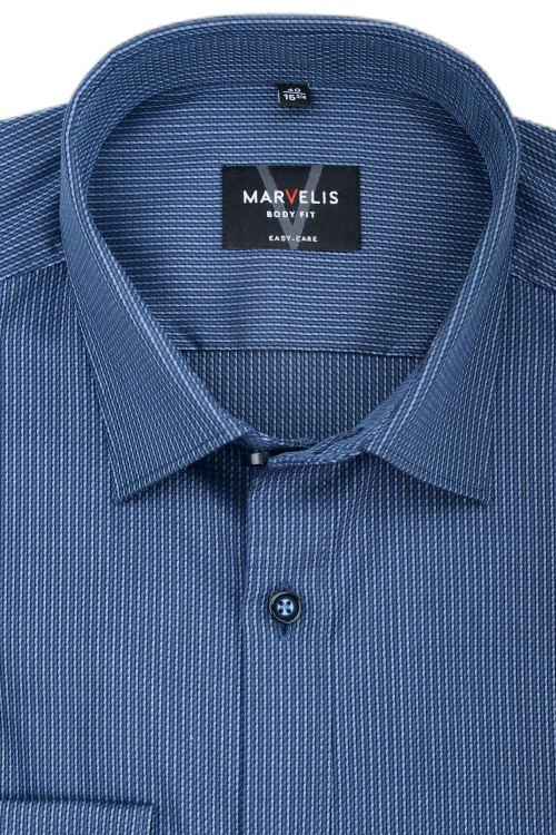 MARVELIS Body Fit Hemd extra langer Arm New Kent Kragen Streifen dunkelblau