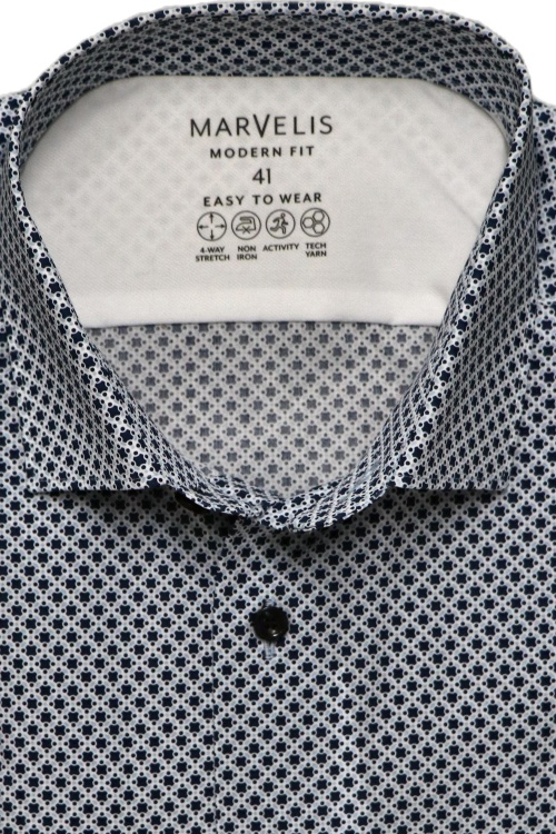 MARVELIS Modern Fit Hemd extra langer Arm Stretch Muster weiß
