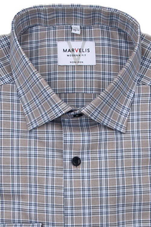 MARVELIS Modern Fit Hemd Langarm New Kent Kragen Karo blau