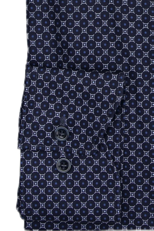 MARVELIS Modern Fit Hemd extra langer Arm New kent Kragen Muster dunkelblau