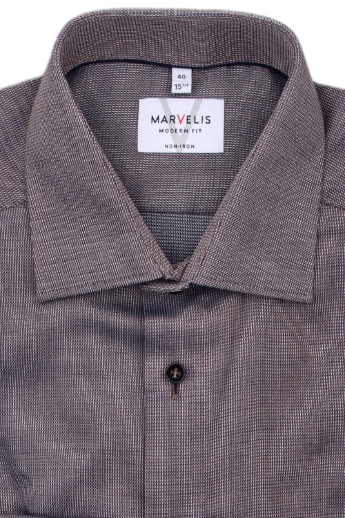 MARVELIS Modern Fit Hemd Langarm New Kent Kragen Muster braun