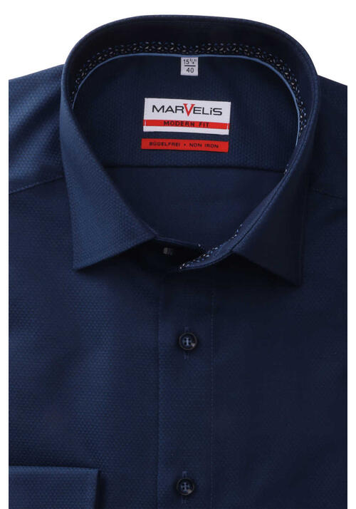 MARVELIS Modern Fit Hemd Langarm New Kent Kragen Struktur navy
