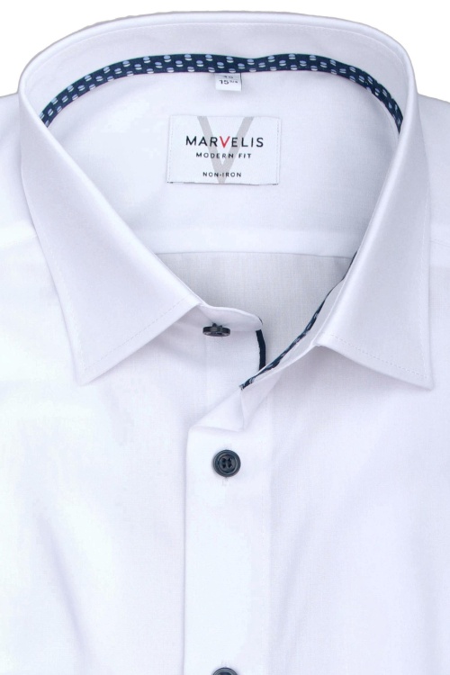 MARVELIS Modern Fit Hemd extra langer Arm New Kent Kragen weiß