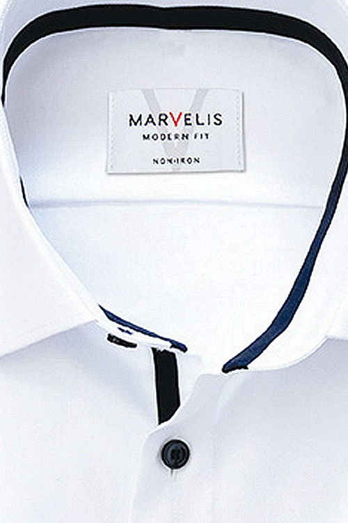 MARVELIS Modern Fit Hemd Langarm New Kent Kragen Feintwill weiß