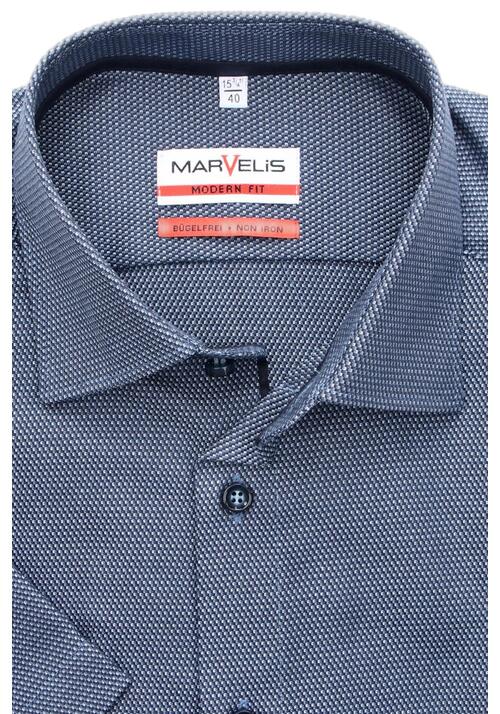MARVELIS Modern Fit Hemd Halbarm New Kent Kragen Muster dunkelblau