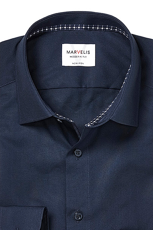 MARVELIS Modern Fit Hemd Langarm New Kent Kragen nachtblau