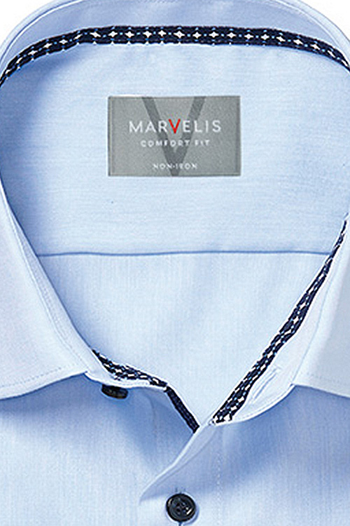 MARVELIS Comfort Fit Hemd Langarm New Kent Kragen hellblau