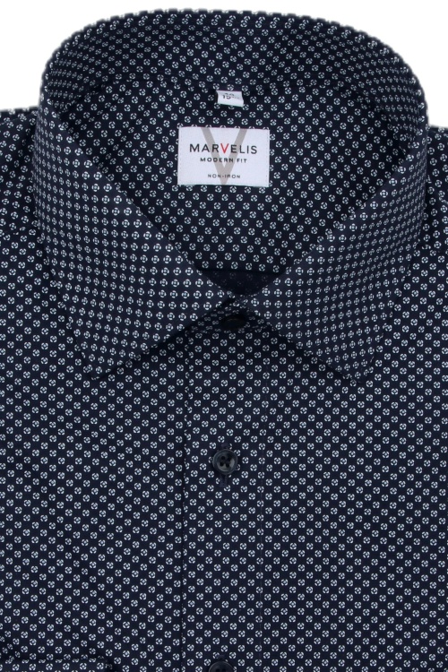 MARVELIS Modern Fit Hemd extra langer Arm New Kent Kragen Muster blau