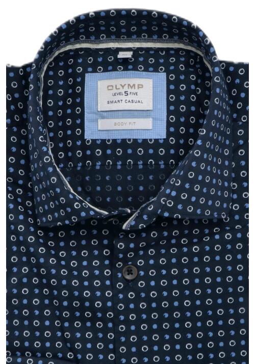 OLYMP Level Five Smart Casual body fit Hemd Langarm New Kent Kragen Muster dunkelblau