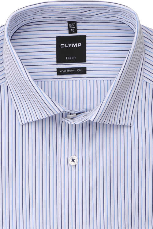 OLYMP Luxor modern fit Hemd extra kurzer Arm Haifischkragen Streifen blau