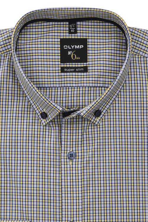 OLYMP No. Six super slim Hemd Langarm Button Down Kragen Karo gelb