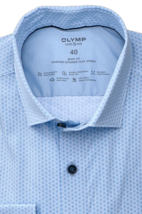 OLYMP Level Five 24/Seven body fit Hemd Langarm New Kent Kragen Jersey Muster blau