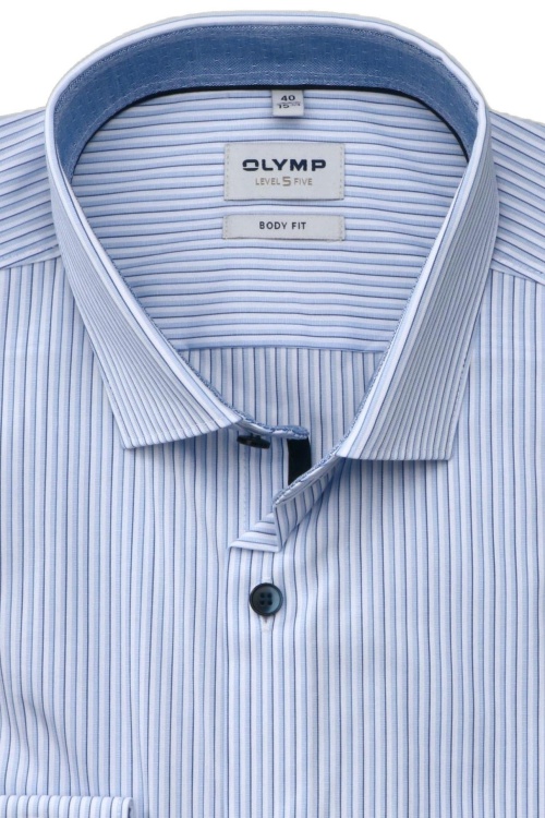 OLYMP Level Five body fit Hemd extra langer Arm New Kent Kragen Streifen blau