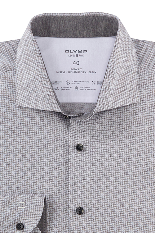 OLYMP Level Five 24/Seven body fit Hemd extra langer Arm Haifischkragen Jersey Muster anthrazit
