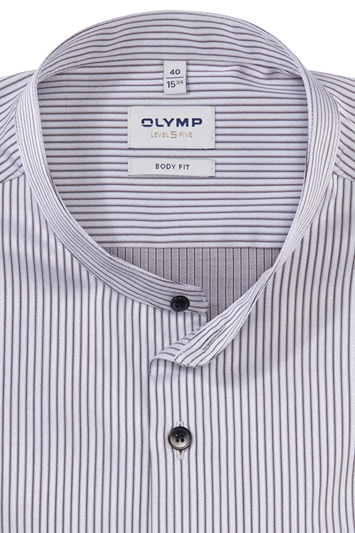 OLYMP Level Five body fit Hemd Langarm Stehkragen Streifen grau