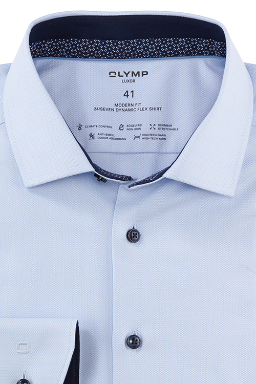 OLYMP Luxor 24/Seven modern fit Hemd extra langer Arm Haifischkragen Struktur hellblau