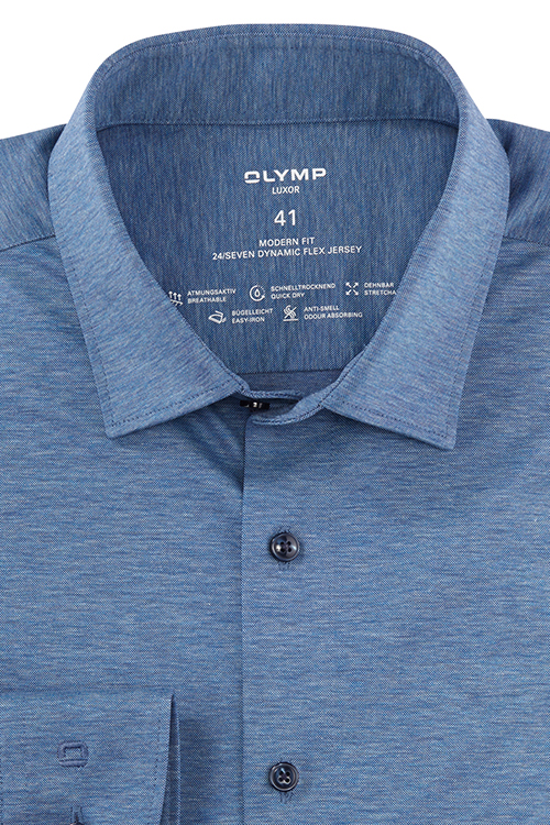 OLYMP Luxor 24/Seven modern fit Hemd extra langer Arm New Kent Kragen Jersey blau