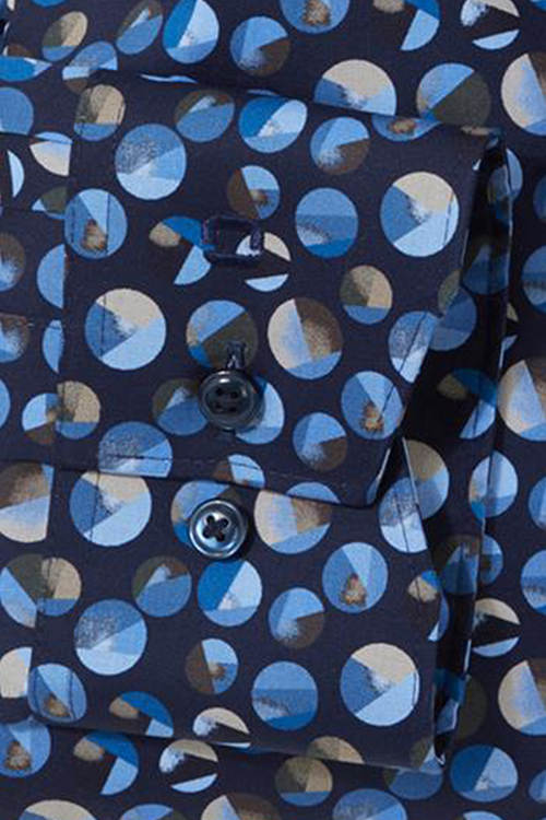 OLYMP Luxor Modern Fit Hemd extra langer Arm New Kent Kragen Muster dunkelblau
